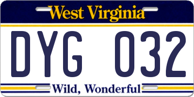 WV license plate DYG032