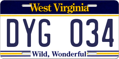 WV license plate DYG034