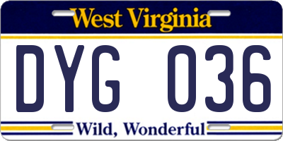 WV license plate DYG036
