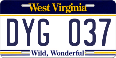WV license plate DYG037