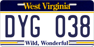 WV license plate DYG038