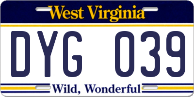 WV license plate DYG039