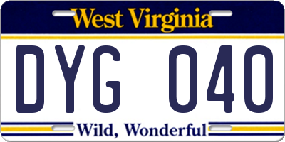 WV license plate DYG040