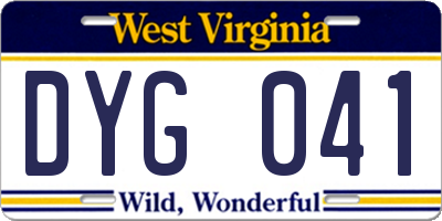 WV license plate DYG041