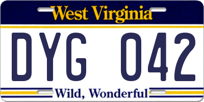 WV license plate DYG042