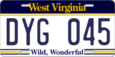 WV license plate DYG045