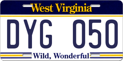 WV license plate DYG050