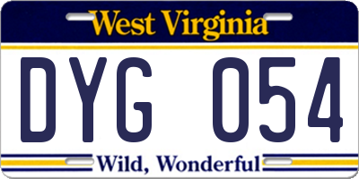 WV license plate DYG054