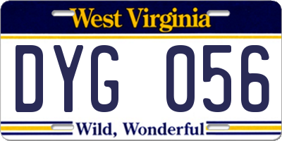 WV license plate DYG056
