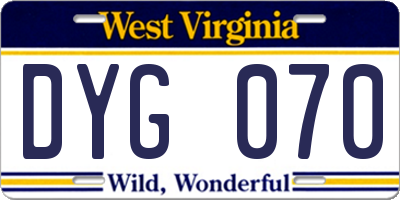 WV license plate DYG070