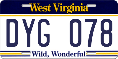 WV license plate DYG078