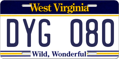 WV license plate DYG080