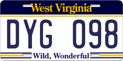 WV license plate DYG098