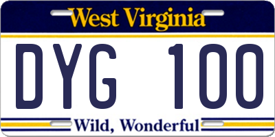 WV license plate DYG100