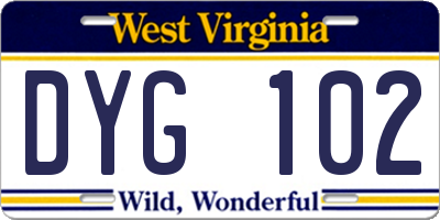 WV license plate DYG102
