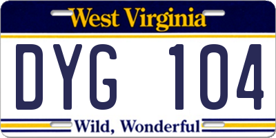 WV license plate DYG104