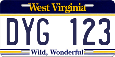 WV license plate DYG123