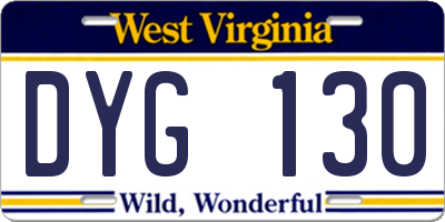 WV license plate DYG130