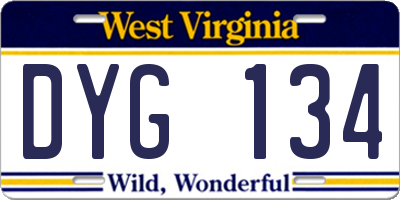WV license plate DYG134