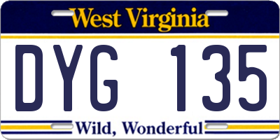 WV license plate DYG135