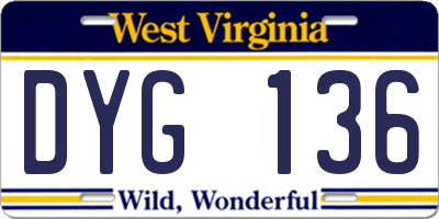 WV license plate DYG136