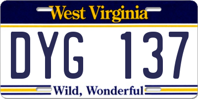 WV license plate DYG137