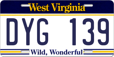 WV license plate DYG139