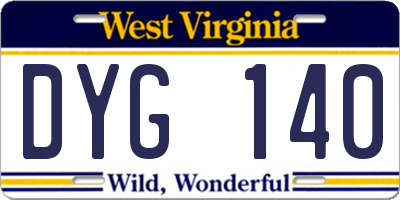 WV license plate DYG140