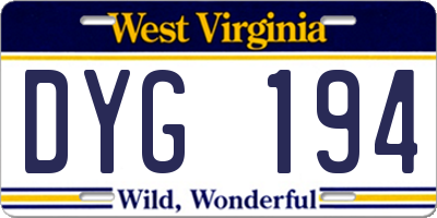 WV license plate DYG194