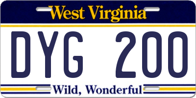 WV license plate DYG200