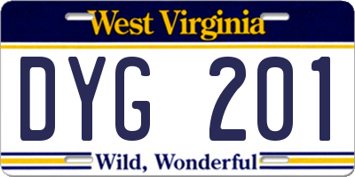 WV license plate DYG201