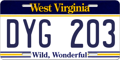 WV license plate DYG203