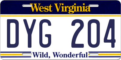 WV license plate DYG204