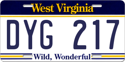 WV license plate DYG217