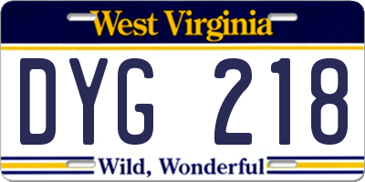 WV license plate DYG218