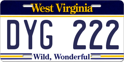 WV license plate DYG222