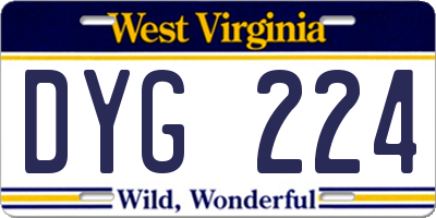 WV license plate DYG224