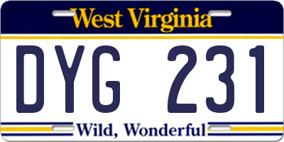 WV license plate DYG231