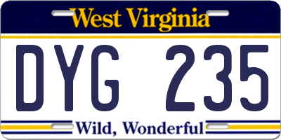 WV license plate DYG235