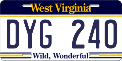 WV license plate DYG240