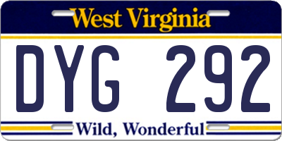WV license plate DYG292