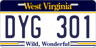WV license plate DYG301