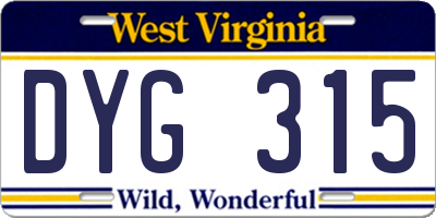 WV license plate DYG315