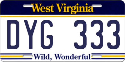 WV license plate DYG333