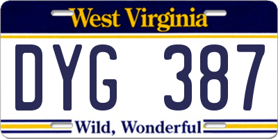 WV license plate DYG387