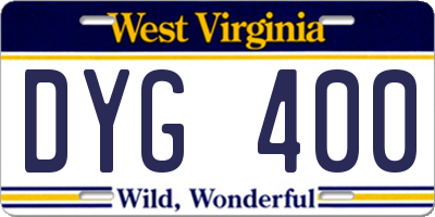 WV license plate DYG400