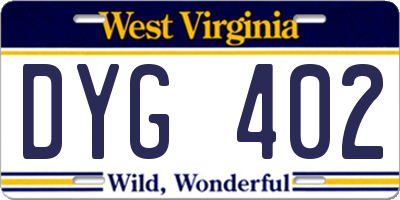 WV license plate DYG402