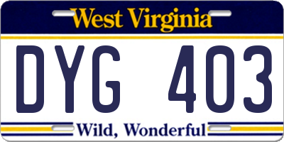 WV license plate DYG403
