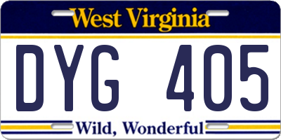 WV license plate DYG405
