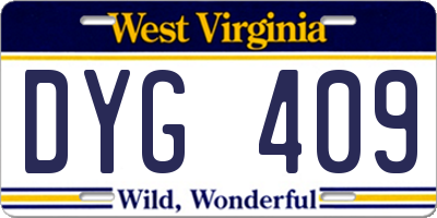 WV license plate DYG409
